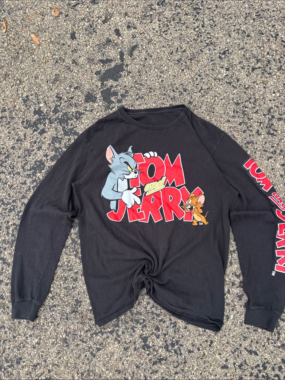 Vintage Y2K Tom and Jerry Mens Large Cotton Cartoon Graphic Long Sleeve Tee Blac